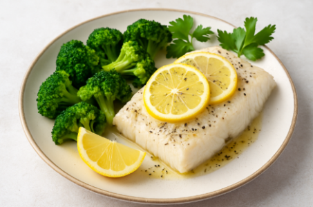 Запечённая треска с брокколи и лимоном
