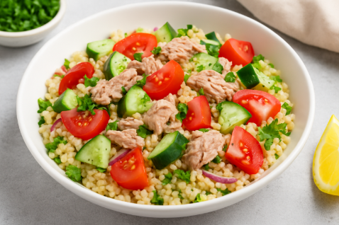 Салат с булгуром, тунцом и овощами
